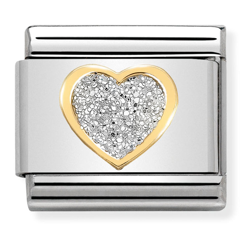 Classic Symbol Glitter In St/Steel, Glitter Enamel & 18 Carat Gold (Glitter Heart)