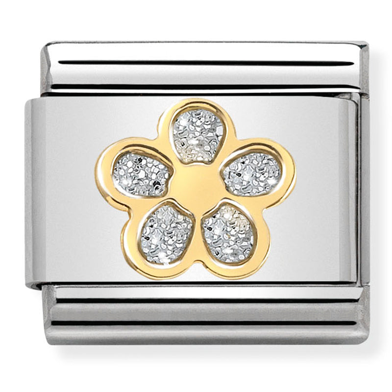 classic symbol glitter in st/steel, glitter enamel & 18 carat gold (glitter flower)