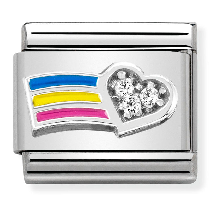 SYMBOLS st/steel, enamel, CZ & silver 925 (Rainbow with cz heart)