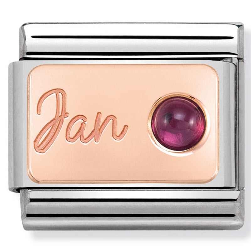 Nomination - classic st/st, & 9ct rose gold (Jan Garnet)