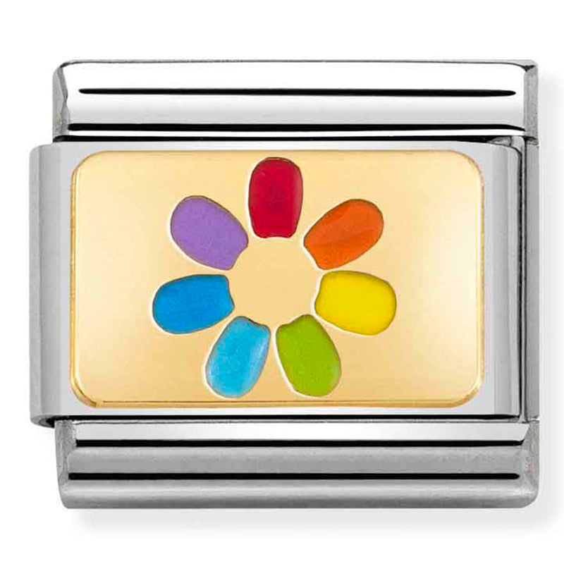 PLATES st/steel, enamel & 18ct gold (Rainbow Flower)