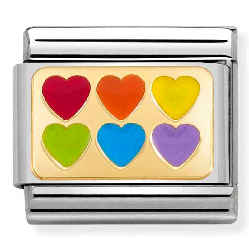 PLATES st/steel, enamel & 18ct gold (Rainbow hearts)