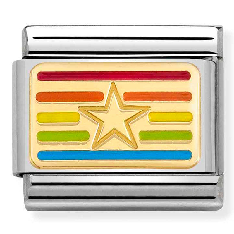 PLATES st/steel, enamel & 18ct gold (Rainbow STAR flag)