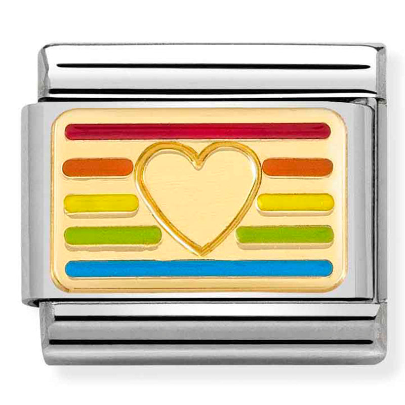 PLATES st/steel, enamel & 18ct gold (Rainbow HEART flag)