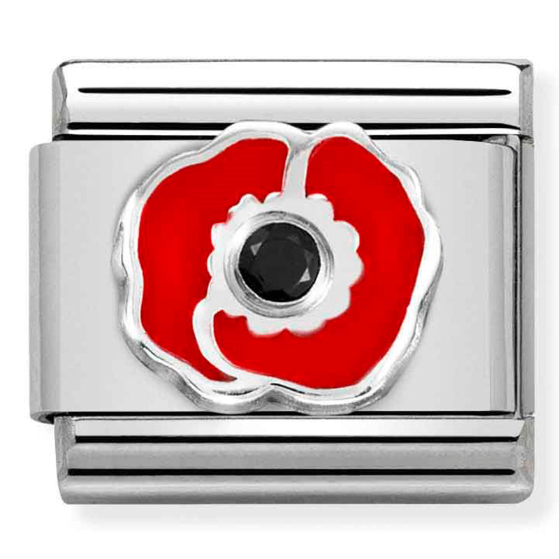Symbols St/Steel, Enamel, Cubic Zirconia & Silver 925 (Poppy)