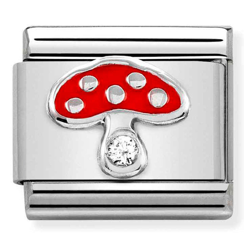 Symbols St/Steel, Enamel, Cubic Zirconia & Silver 925 (Mushroom)