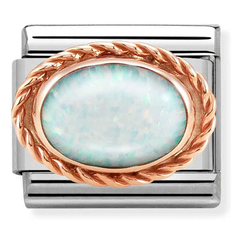 Rich Setting Stone Stainless Steel & 9 Carat Rose Gold (White Opal)