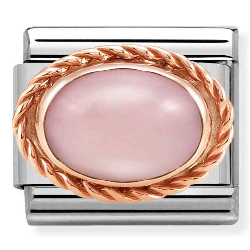 Rich Setting Stone Stainless Steel & 9 Carat Rose Gold (Pink Opal)
