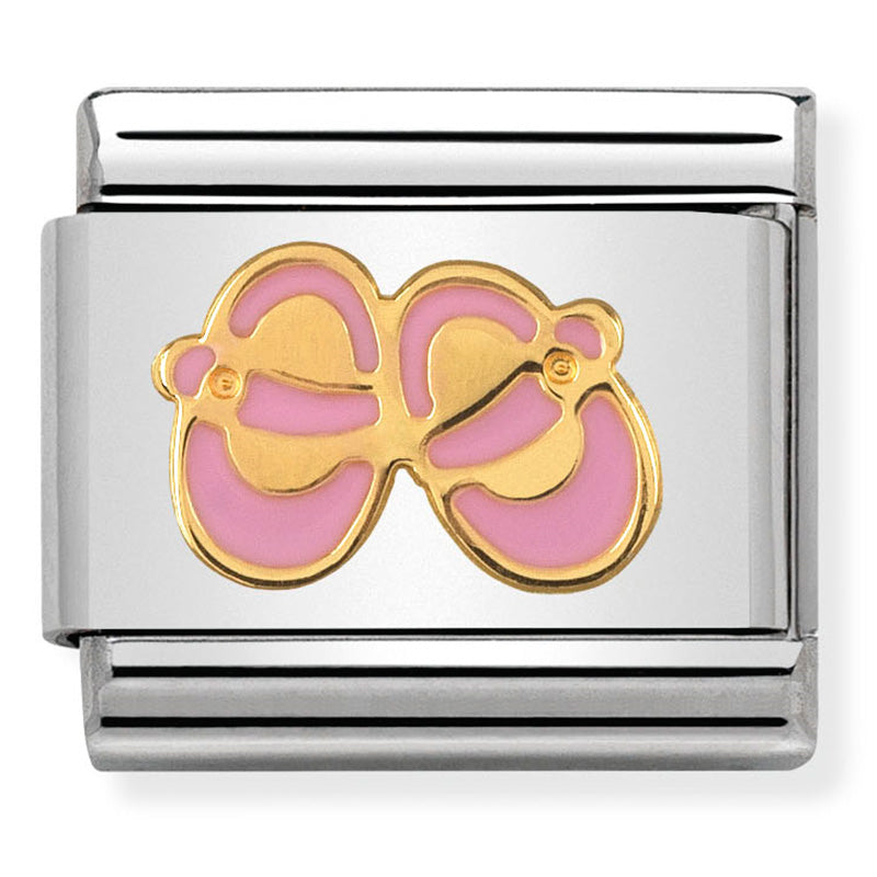 Daily Life St/Steel, Enamel & 18 Carat Gold (Pink Baby Shoes)