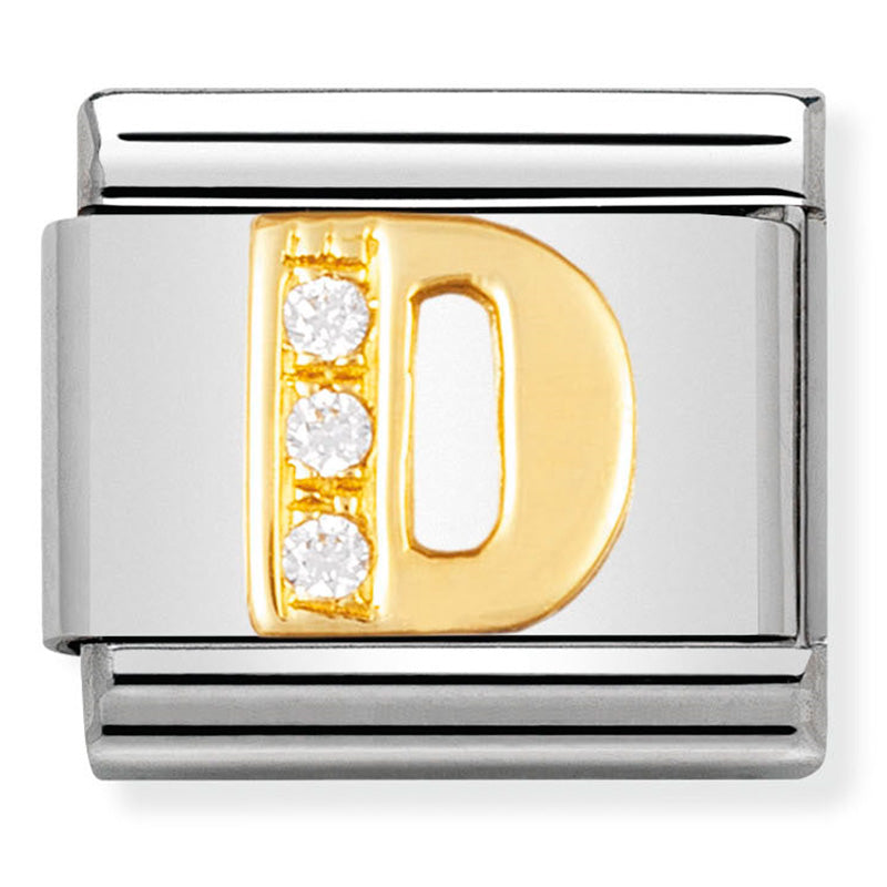 LETTERS st/steel, 18ct gold & cz (Letter D)