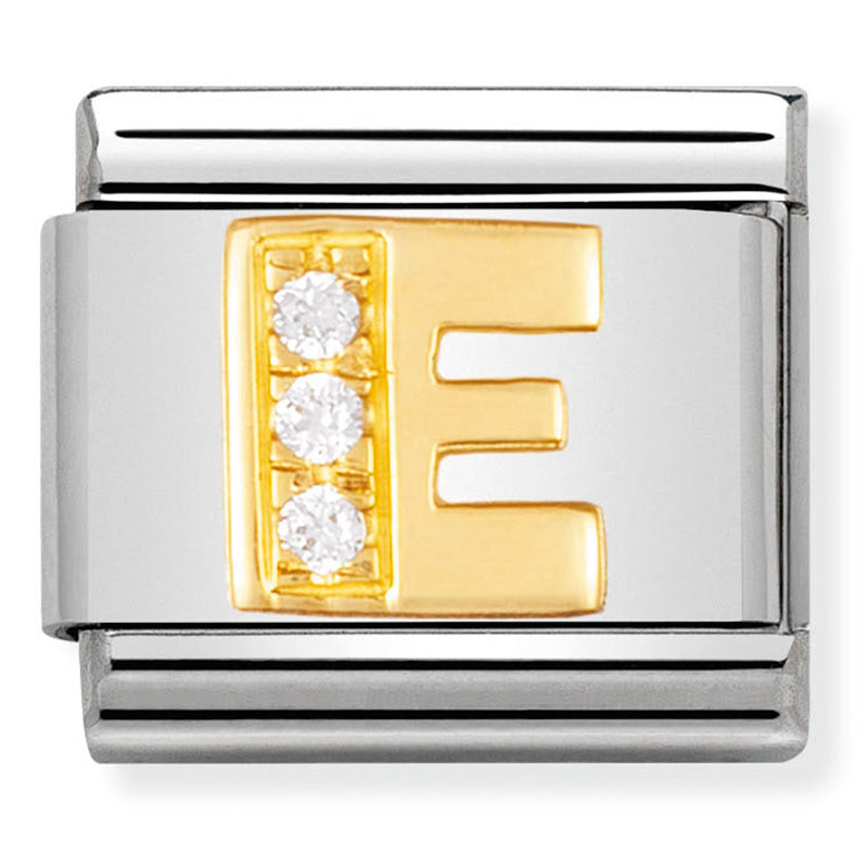 NOM-030301 05 COMP Classic LETTERS st/steel, 18ct gold & cz (Letter E)