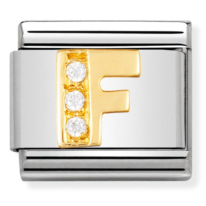 LETTERS st/steel, 18ct gold & cz (Letter F)