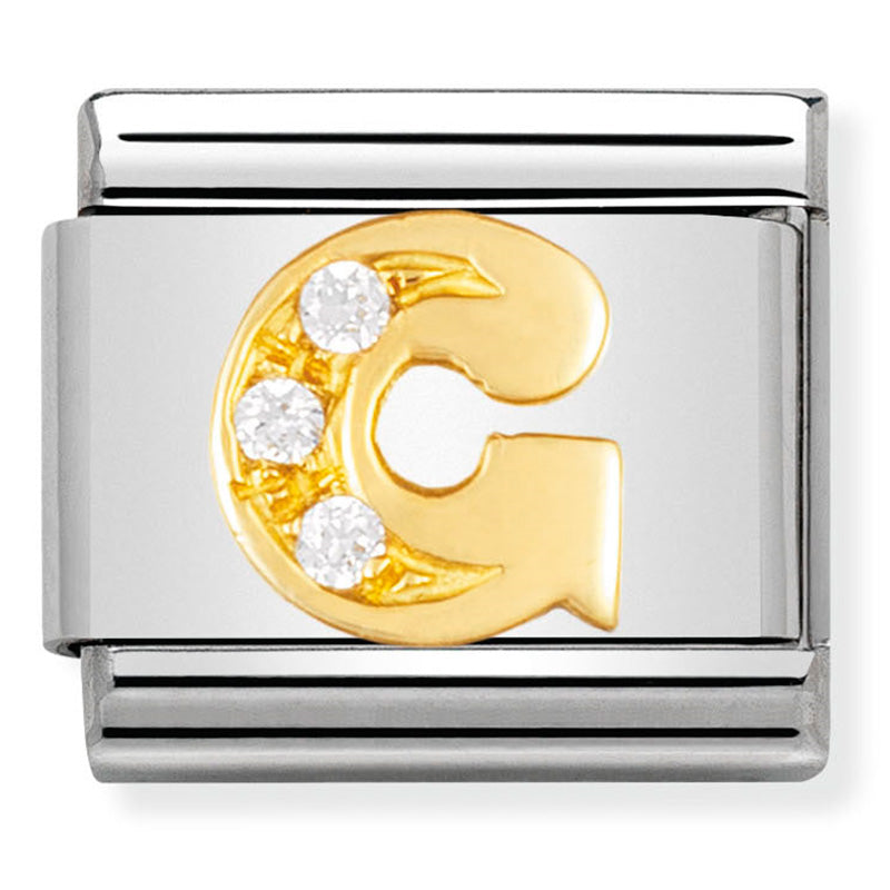 LETTERS st/steel, 18ct gold & cz (Letter G)