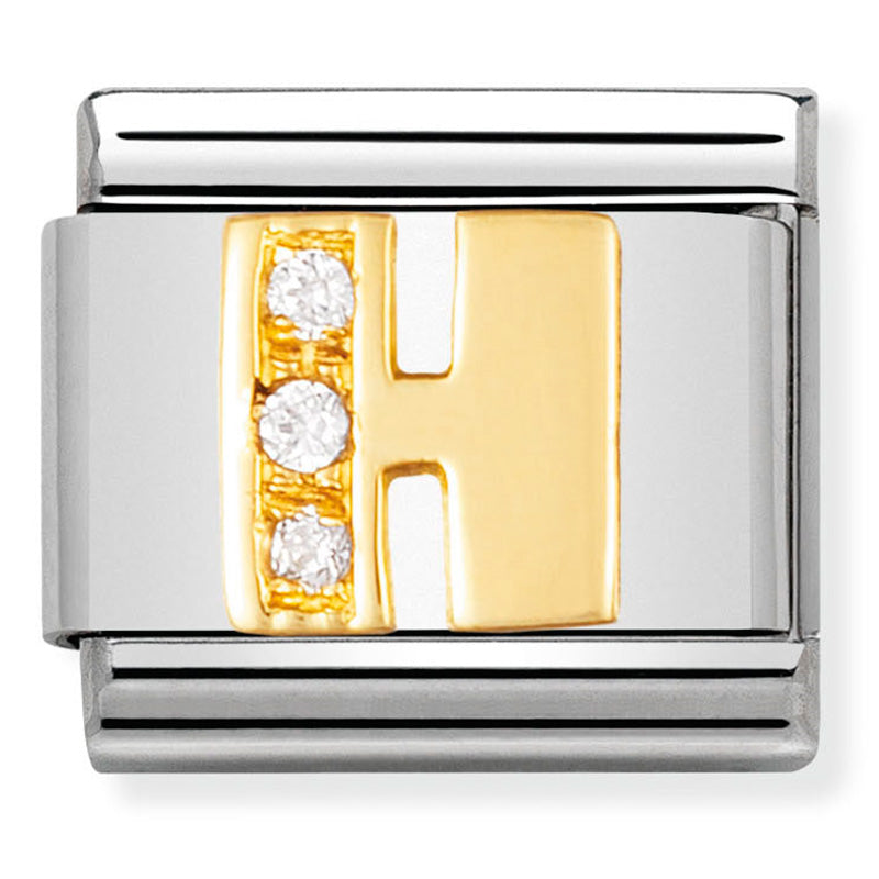 LETTERS st/steel, 18ct gold & cz (Letter H)