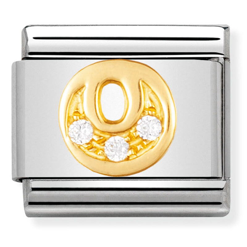 LETTERS st/steel, 18ct gold & cz (Letter O)