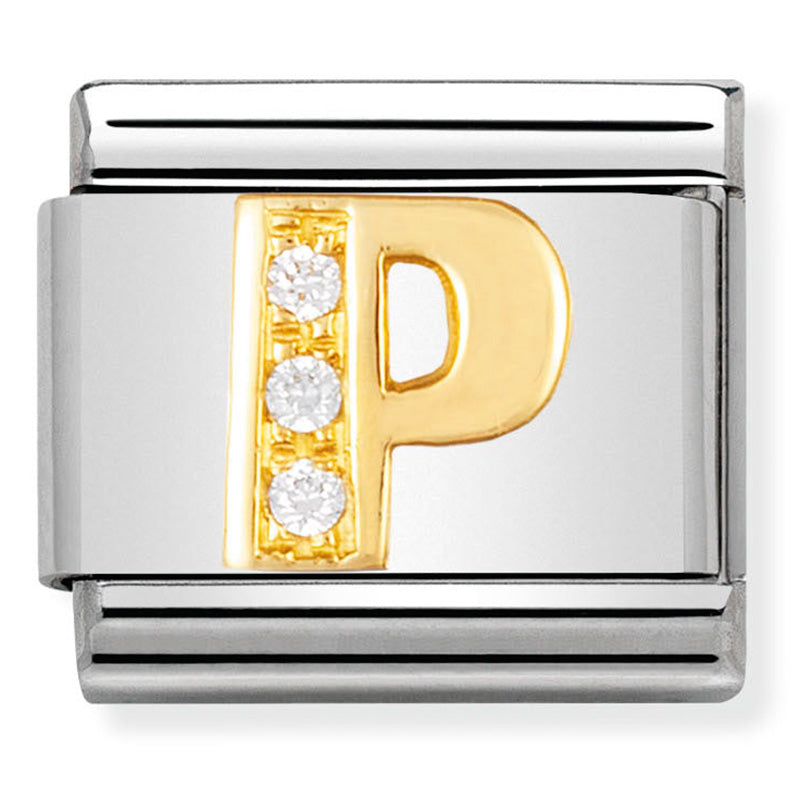 LETTERS st/steel, 18ct gold & cz (Letter P)