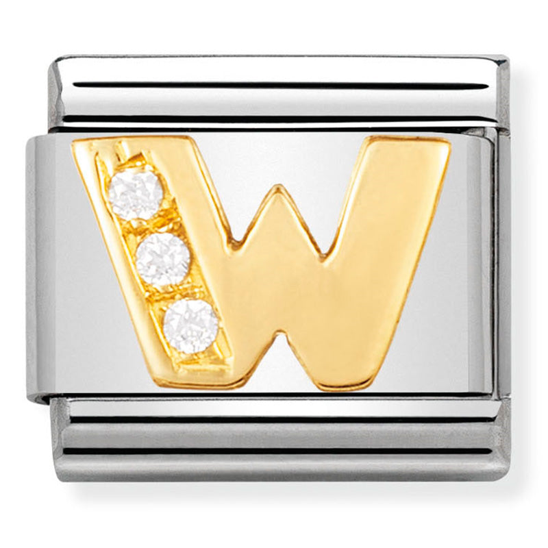 LETTERS st/steel, 18ct gold & cz (Letter W)
