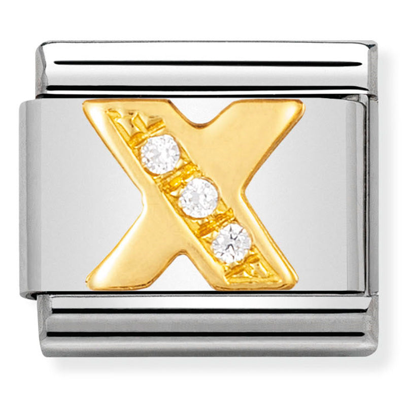 LETTERS st/steel, 18ct gold & cz (Letter X)