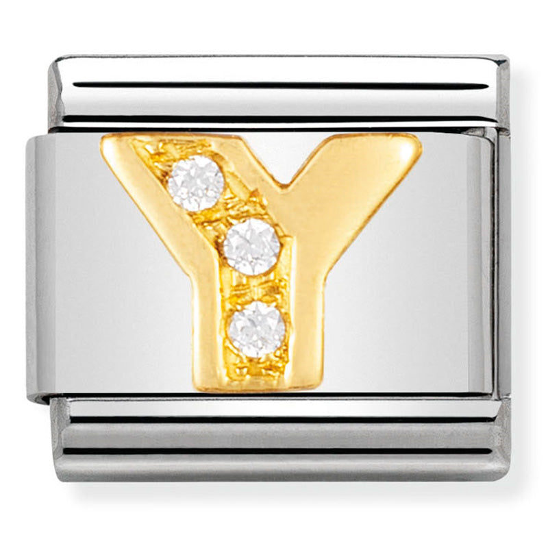 LETTERS st/steel, 18ct gold & cz (Letter Y)