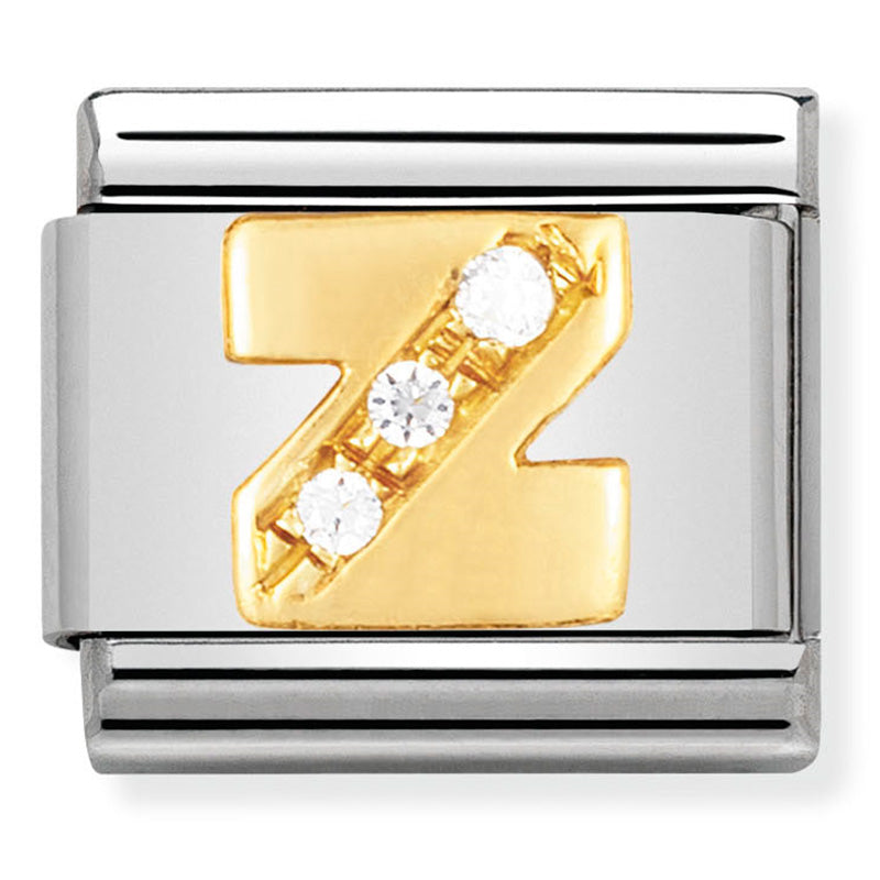 LETTERS st/steel, 18ct gold & cz (Letter Z)