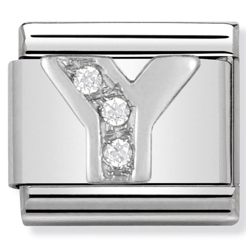 ALPHABET st/steel, CZ & silver 925 (Letter Y)