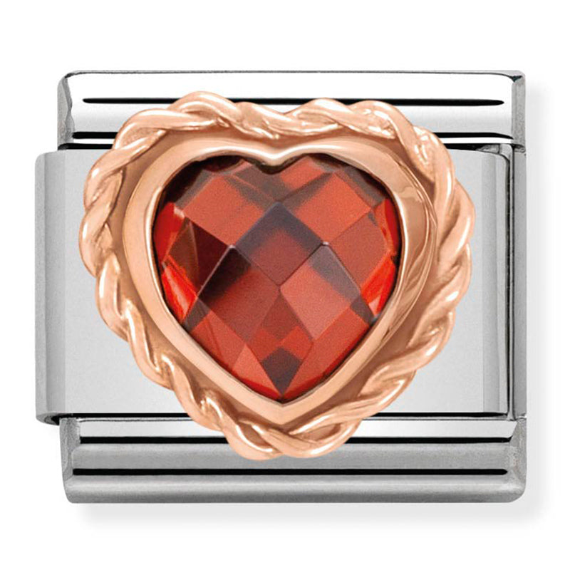 FACETED HEART WITH RICH SETTING in st/steel & 9ct gold (Red)