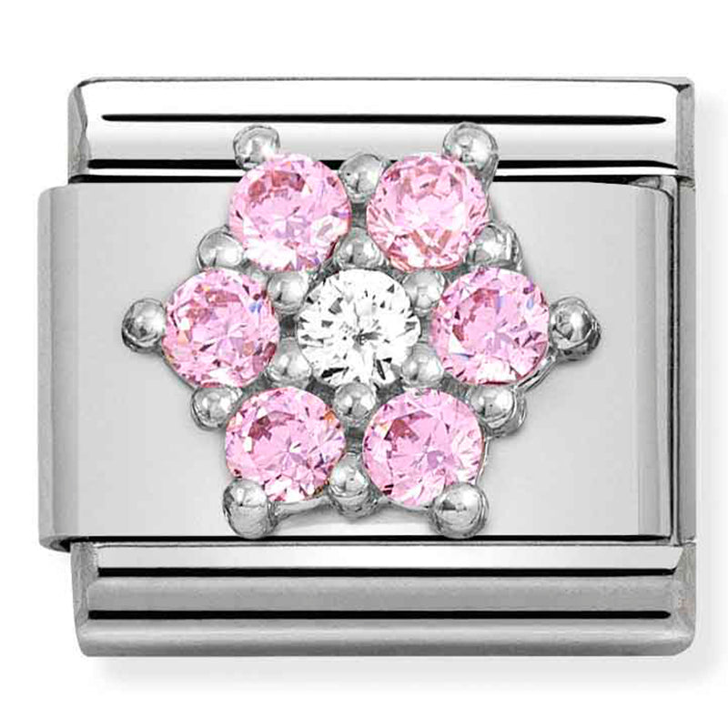 SYMBOLS st/steel, CZ & silver 925 RICH (pink/white flower)