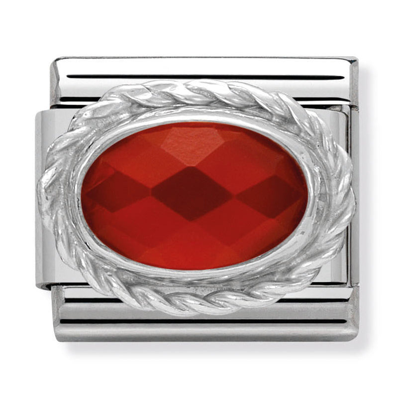 HARD STONES st/steel, RICH silver 925, twist detail (Faceted Red Agate)