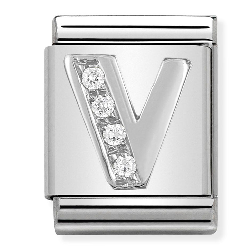 BIG LETTERS st/steel, 925 silver & cz (V)