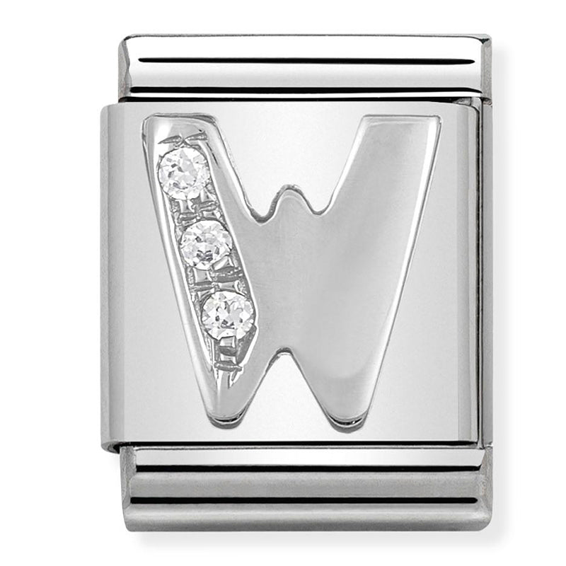 BIG LETTERS st/steel, 925 silver & cz (W)