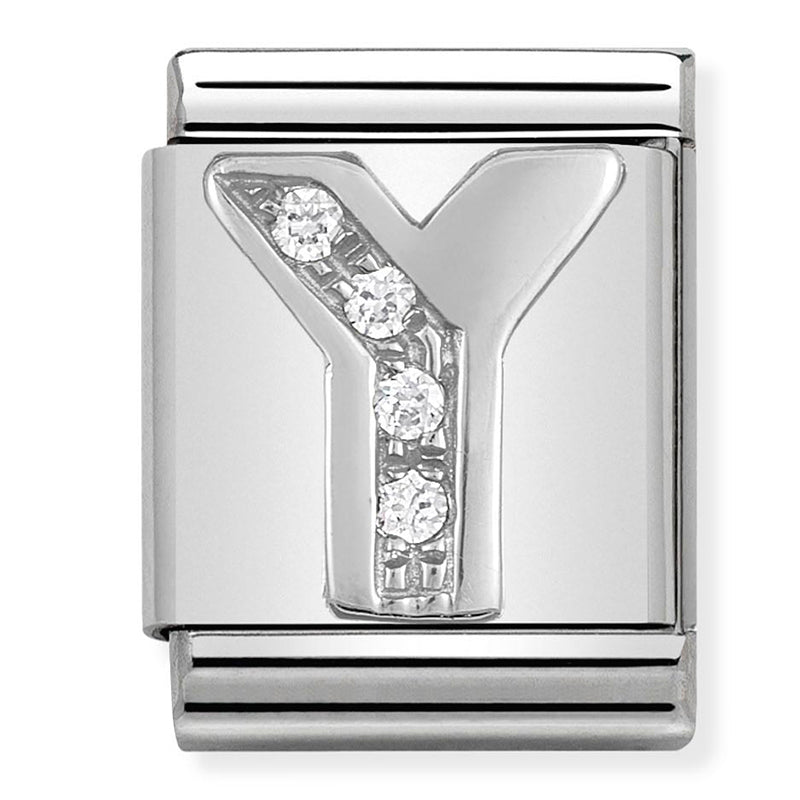 BIG LETTERS st/steel, 925 silver & cz (Y)