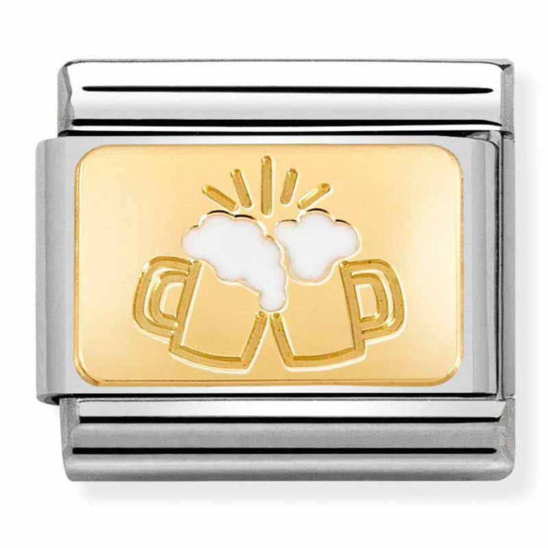 PLATES st/steel, enamel & 18ct gold (Beer Cheers)
