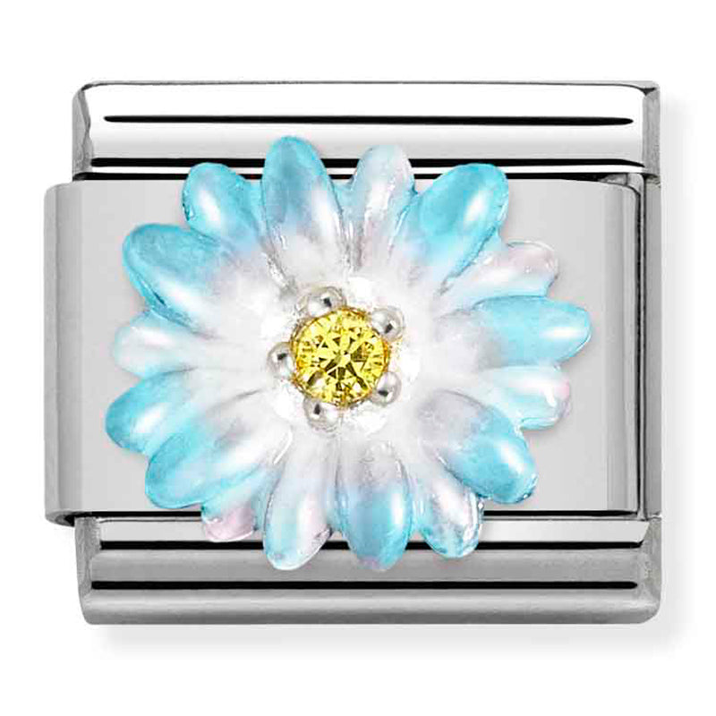 SYMBOLS stainless steel, enamel, CZ and 925 silver LIGHT BLUE flower