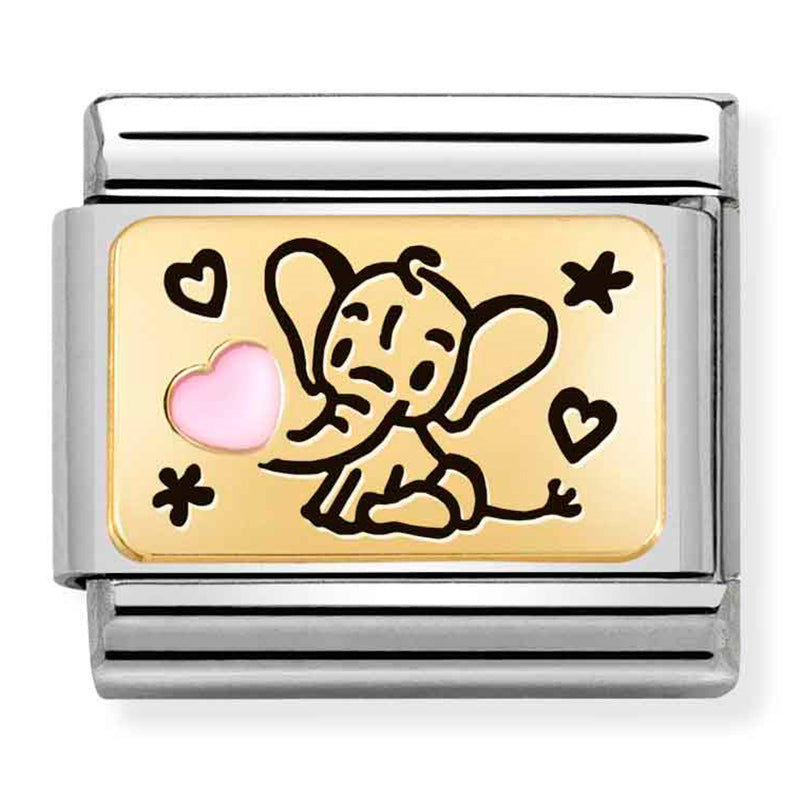 PLATES st/steel,18ct gold & enamel (Pink elephant)