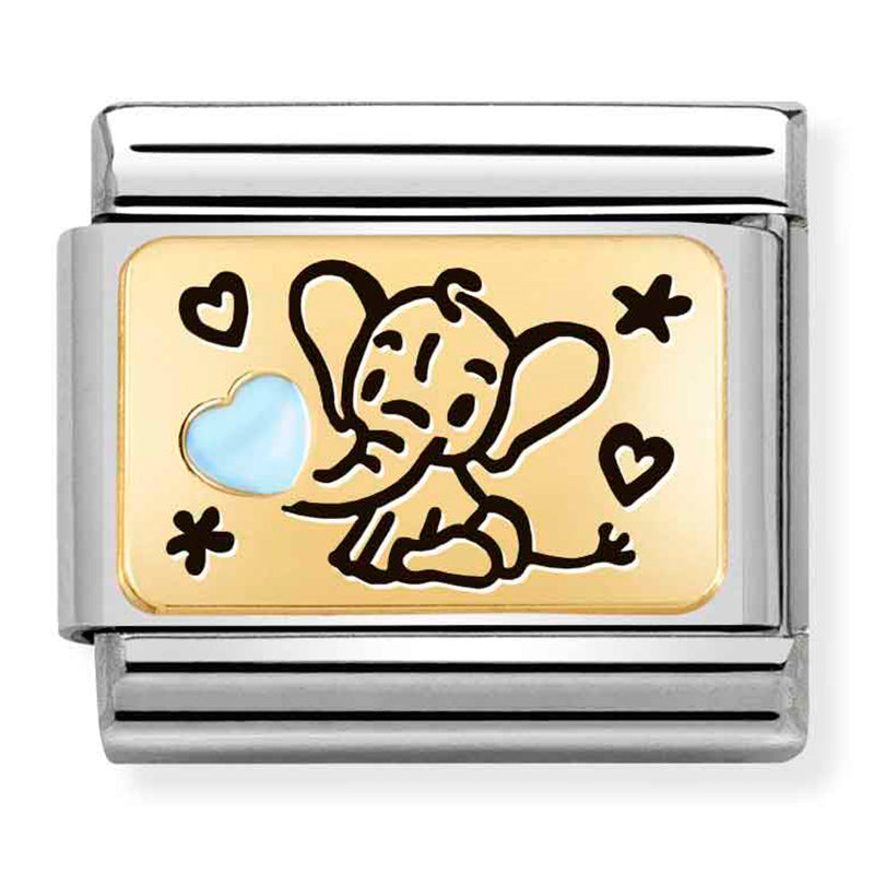 PLATES st/steel,18ct gold & enamel (Light Blue Elephant)