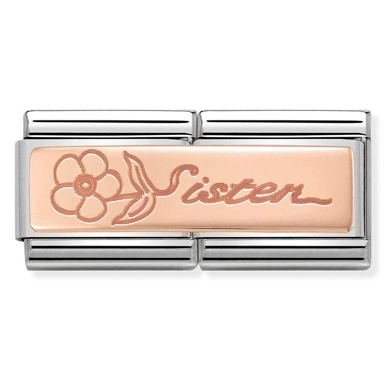 DOUBLE ENGRAVED st/steel, 9ct rose gold (Sister with flower)