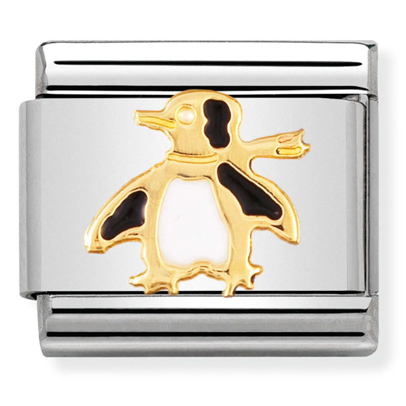 WATER ANIMALS st/steel, enamel & 18ct gold (Penguin)