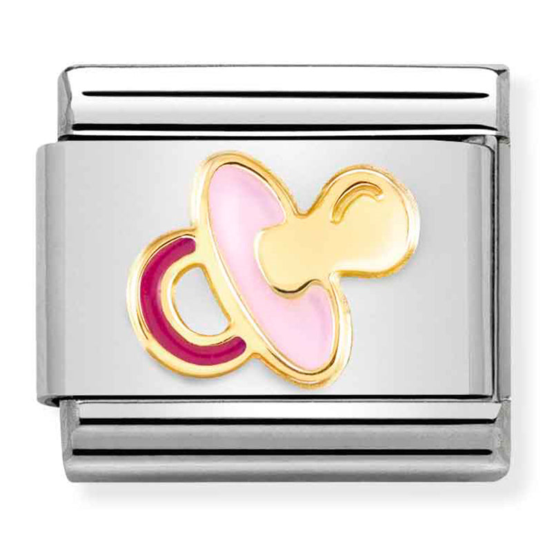 SYMBOLS st/steel,18ct gold & enamel (Pink pacifier)
