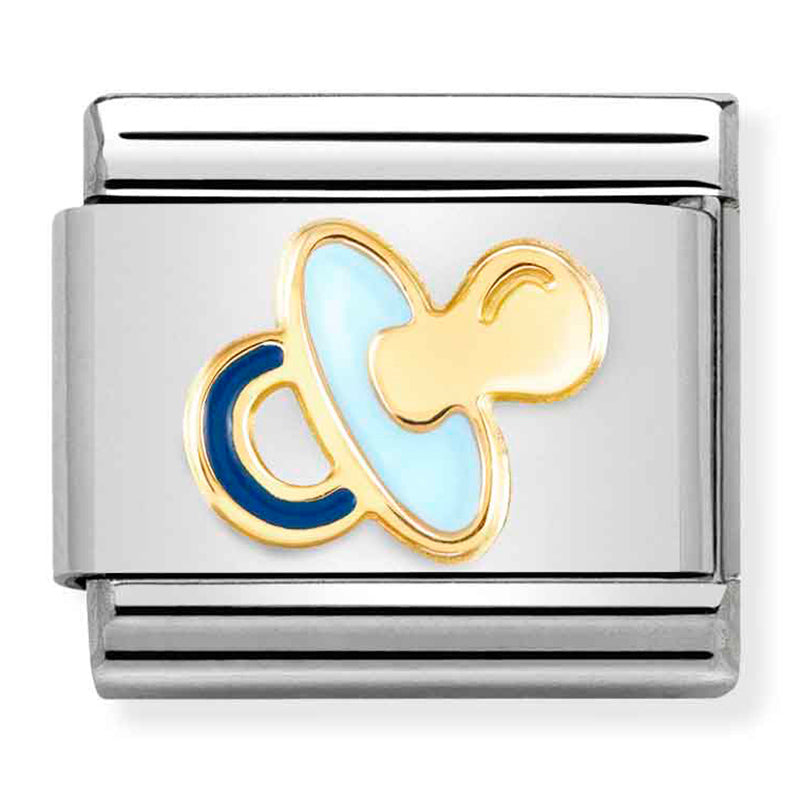 SYMBOLS st/steel,18ct gold & enamel (Light Blue pacifier)
