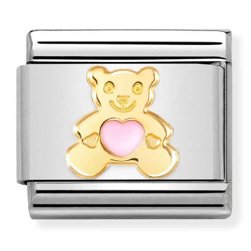 SYMBOLS st/steel,18ct gold & enamel (Pink Bear)