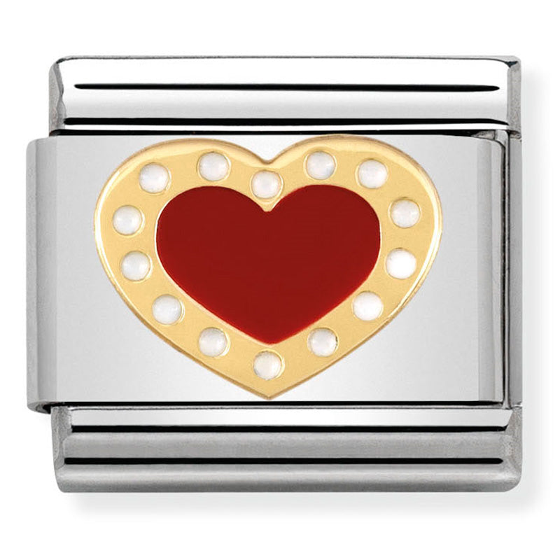 LOVE 2 st/steel, enamel & 18ct gold (Red Heart w/white Dots)