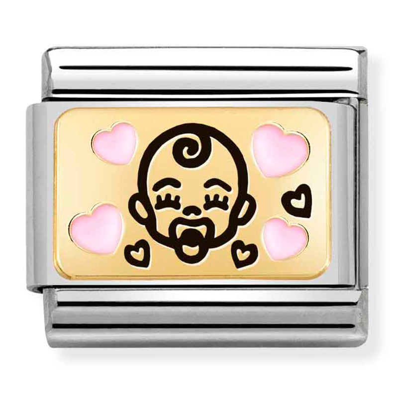 PLATES st/steel,18ct gold & enamel (Pink baby)