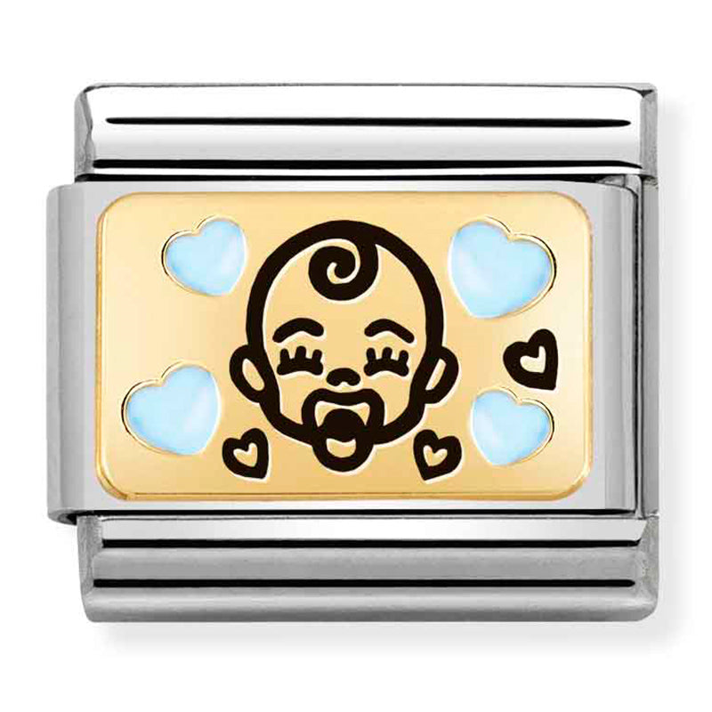PLATES st/steel,18ct gold & enamel (Light Blue baby)