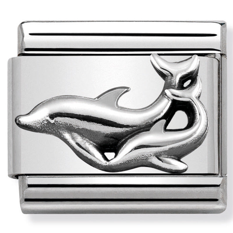 OXIDISED SYMBOLS s/steel & silver 925 (Dolphins)