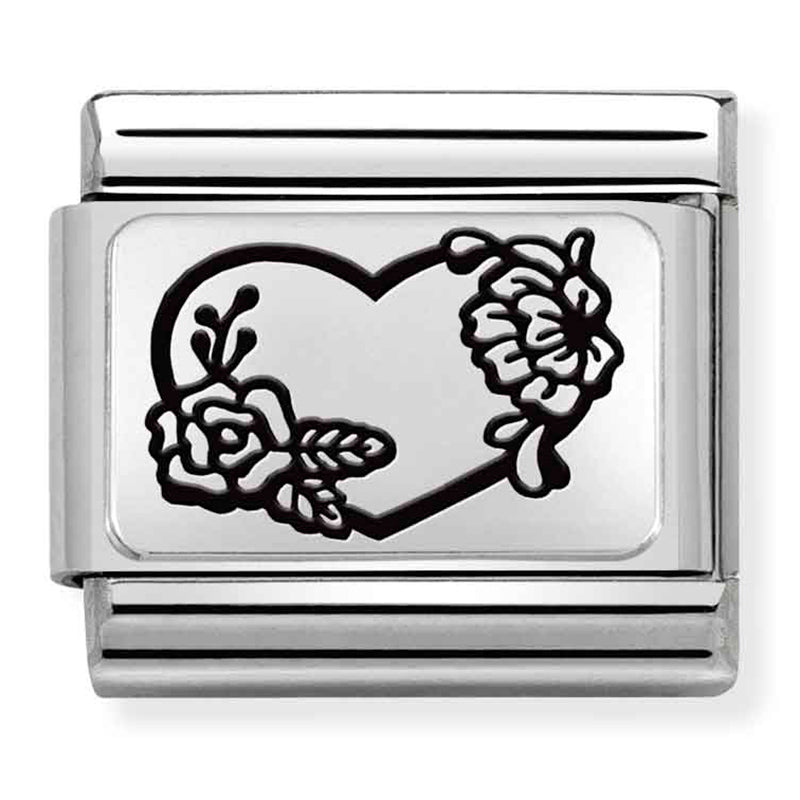 NOM-330111 28 COMP Classic PLATES (IC) steel and 925 silver Heart FLOWERS