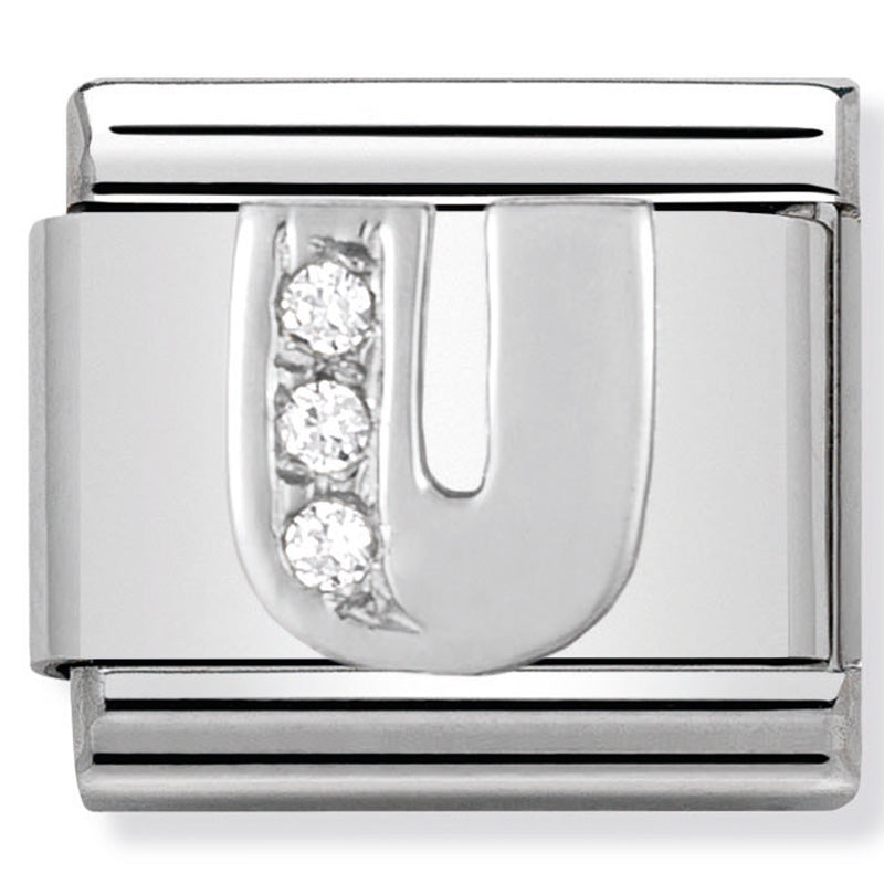 NOM-330301 21 COMP Classic ALPHABET st/steel, CZ & silver 925 (Letter U)