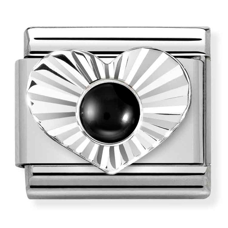 NOM-330508 02 COMP Classic STONES st/steel, DIA HEART silver 925 BLACK AGATE