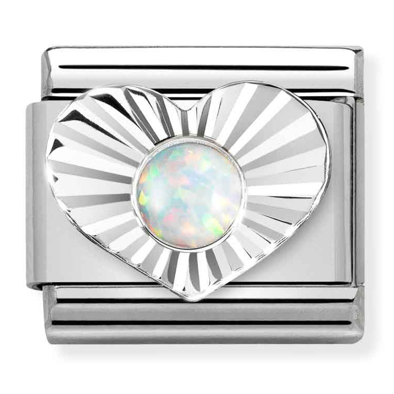 NOM-330508 07 COMP Classic STONES st/steel, DIA HEART silver 925 WHITE OPAL