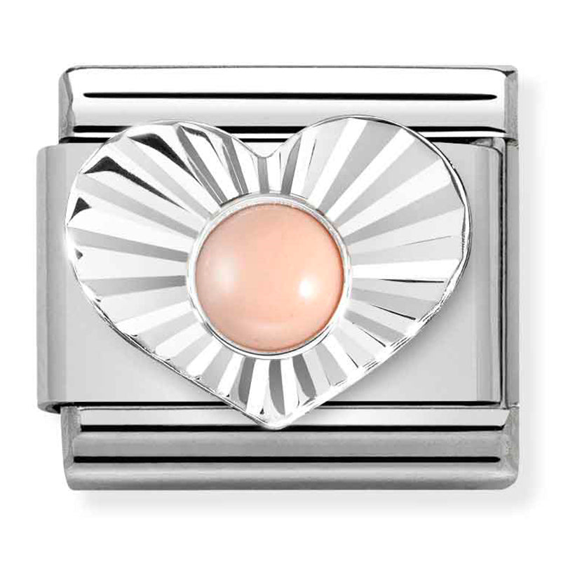 NOM-330508 10 COMP Classic STONES st/steel, DIA HEART silver 925 PINK CORAL
