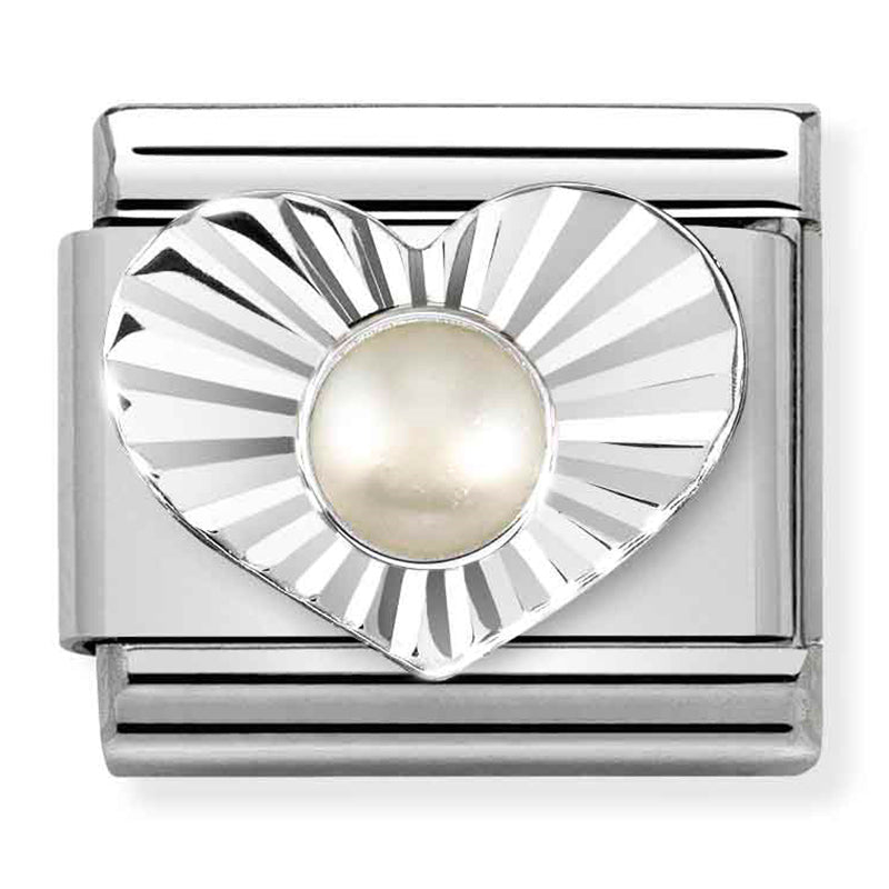 NOM-330508 13 COMP Classic STONES st/steel, DIA HEART silver 925 WHITE PEARL